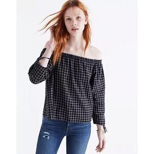 Madewell off shoulder window pane plaid top sz S